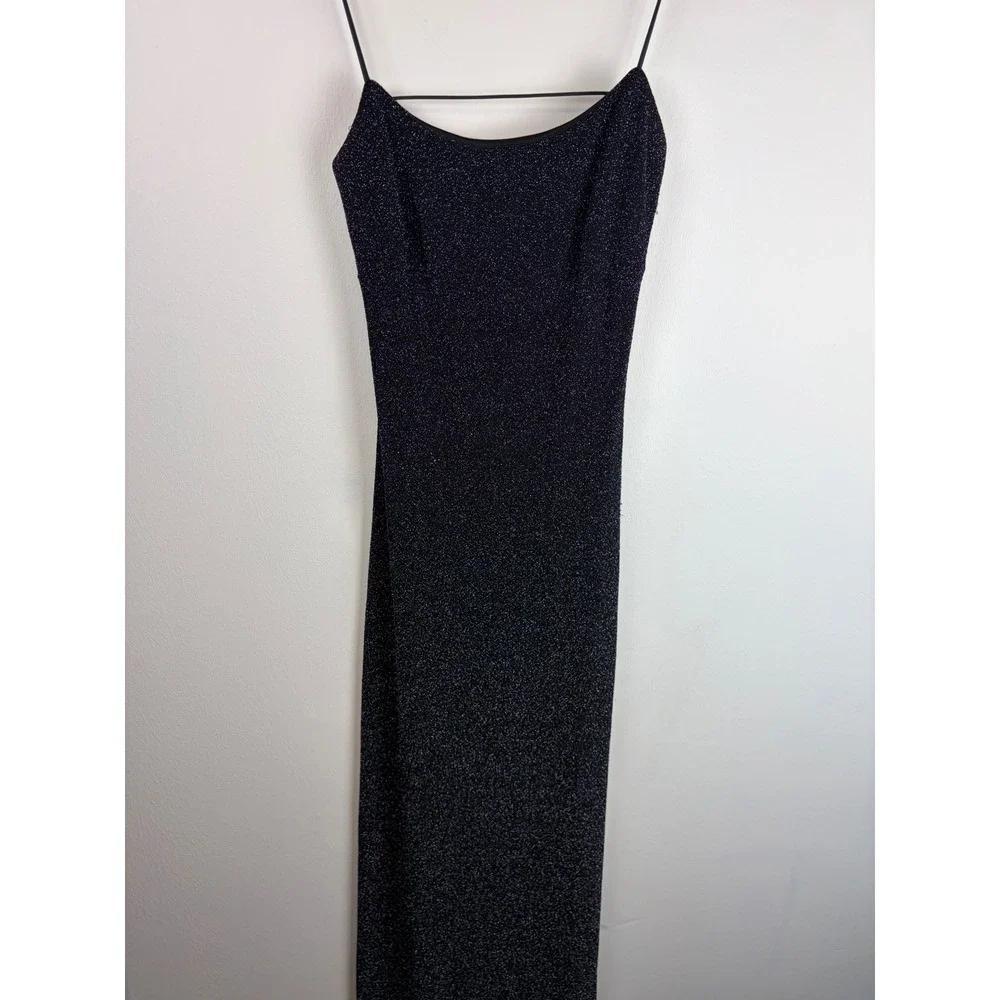 City Triangles Maxi Dress XS Black Sparkly 90s Y2K Prom Open Back Glitter Sexy